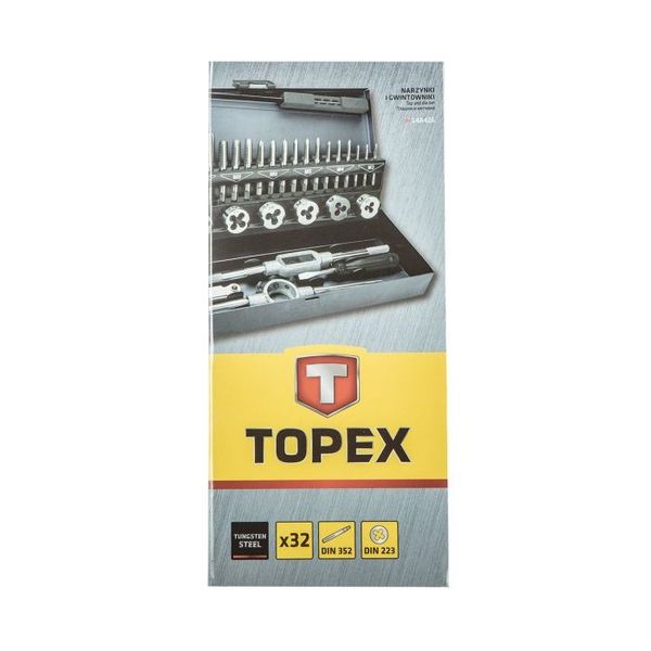 Набір мітчиків і плашок Topex (M3-M12, 32 шт.) (14A426) 14A426 фото