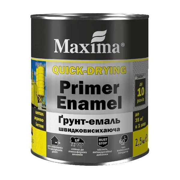 Грунт-эмаль быстросохнущая, черная, ТМ «Maxima» - 2,5 кг. 00-00002114 фото