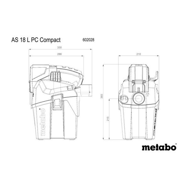 Аккумуляторный пылесос Metabo AS 18 L PC Compact (18 В, без АКБ, 6 л) (602028850) 602028850 фото