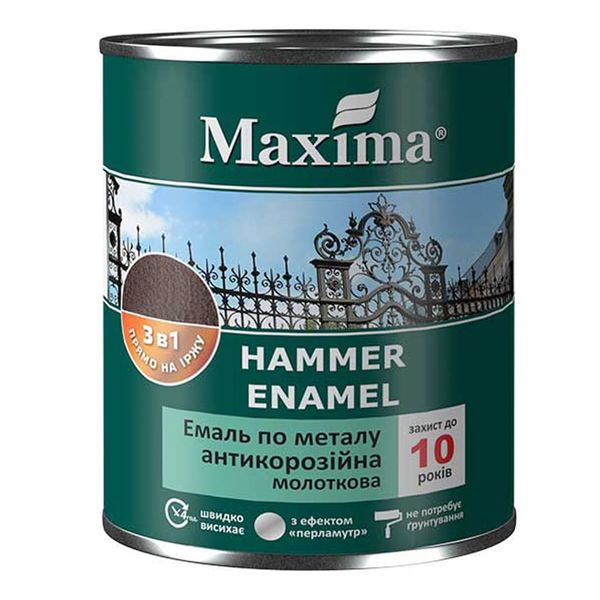 Эмаль антикоррозионная по металлу 3в1,молоточная,черная,ТМ "MAXIMA"- 0,75л 00-00002116 фото