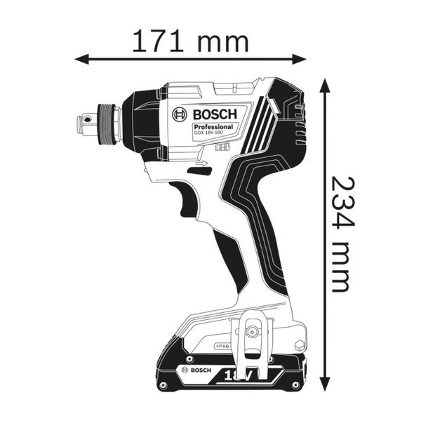 Акумуляторний ударний гайковерт Bosch GDX 180-LI (18 В, 2х2 А*год, 180 Н*м) (06019G5223) 06019G5223 фото