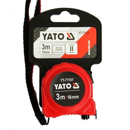 Рулетка YATO : L= 3 м x 16 мм, з сталевою стрічкою, нейлоновим покриттям, подвійним блокуванням YT-71151