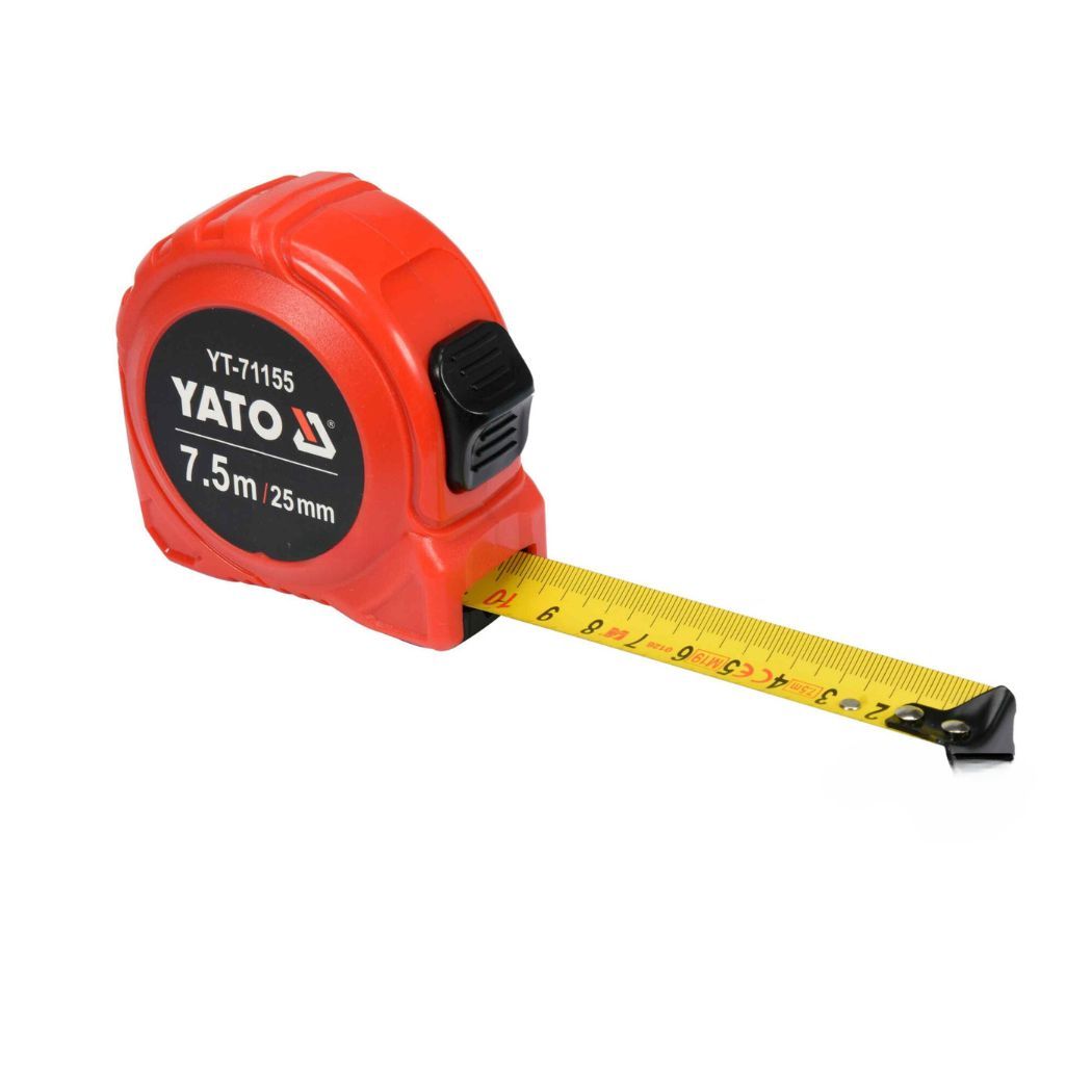 Рулетка YATO : L= 7.5 м x 25 мм, з сталевою стрічкою, нейлоновим покриттям, подвійним блокуванням
