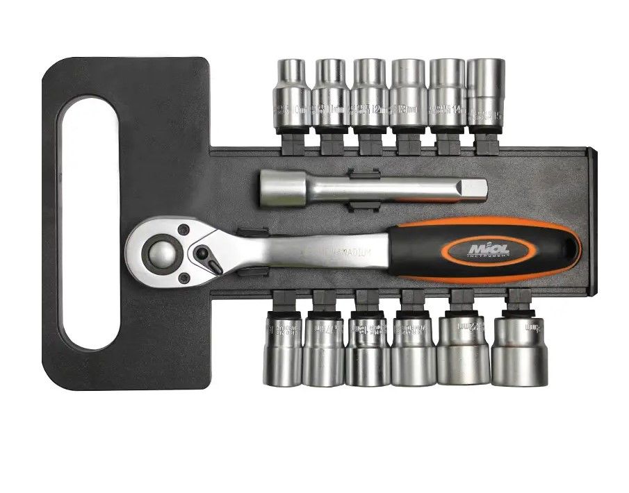 Набір насадок торцевих Сr-V з тріскачкою 1/2", 14 шт