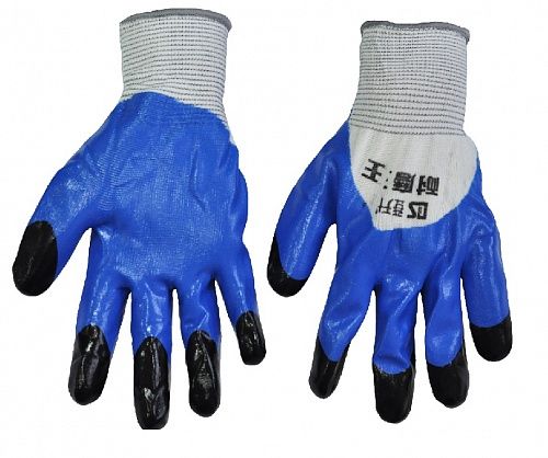 Рукавички стрейчеві з чорним пальцем з подвійною заливкою (909) ЛЮКС (12 шт) ПТ-7770