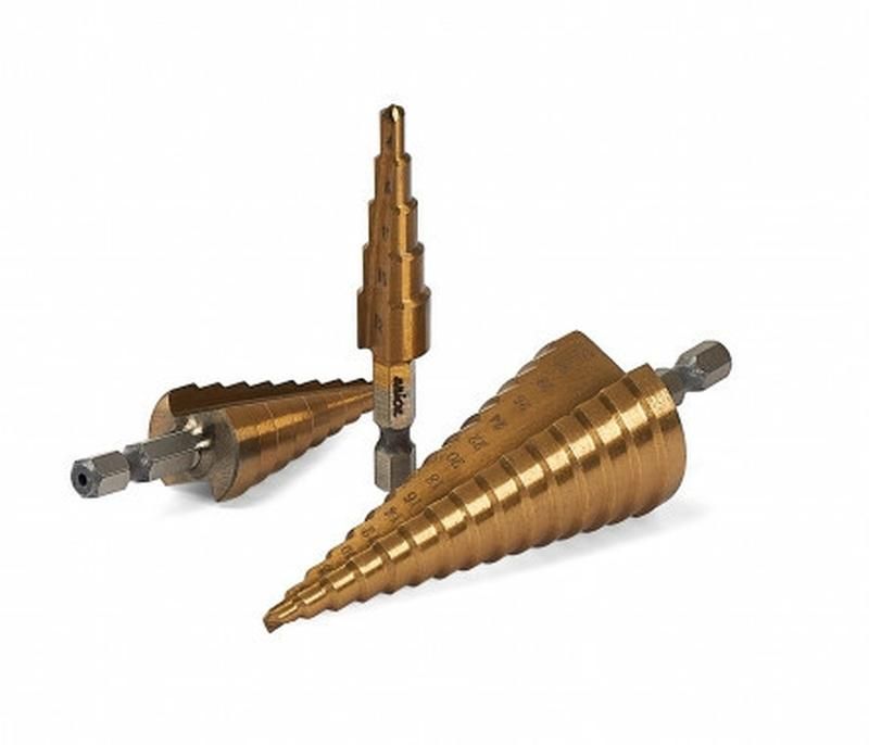 Набір ступінчастих свердл по металу  HSS 4241,TiN 3шт Ø=(3-12,4-12,4-20)