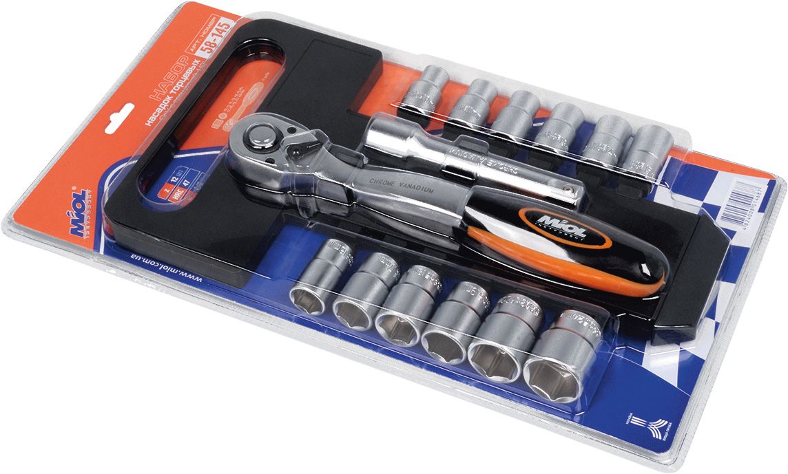 Набор торцевых насадок Cr-V с трещоткой 1/4'', 15шт.