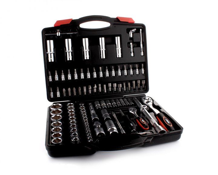Набір насадок торцевих Cr-V з тріскачками 1/4'', 1/2'', 96шт у кейсі