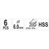 Набір фрез різної форми по металу YATO, для дрилі, з шпінделем Ø= 6 мм, 6 шт.