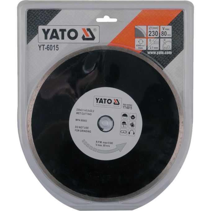Диск відрізний алмазний для мокрої різки YATO : Ø= 230x5,3x22,2 мм. H= 2,7 мм