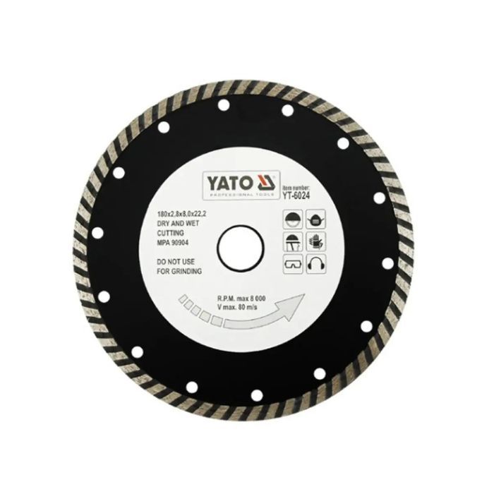 Диск відрізний алмазний YATO "TURBO" : Ø= 180x8,0x22,2 мм. H= 2,8 мм