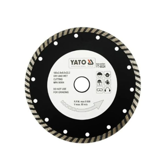 Диск відрізний алмазний YATO "TURBO" : Ø= 180x8,0x22,2 мм. H= 2,8 мм