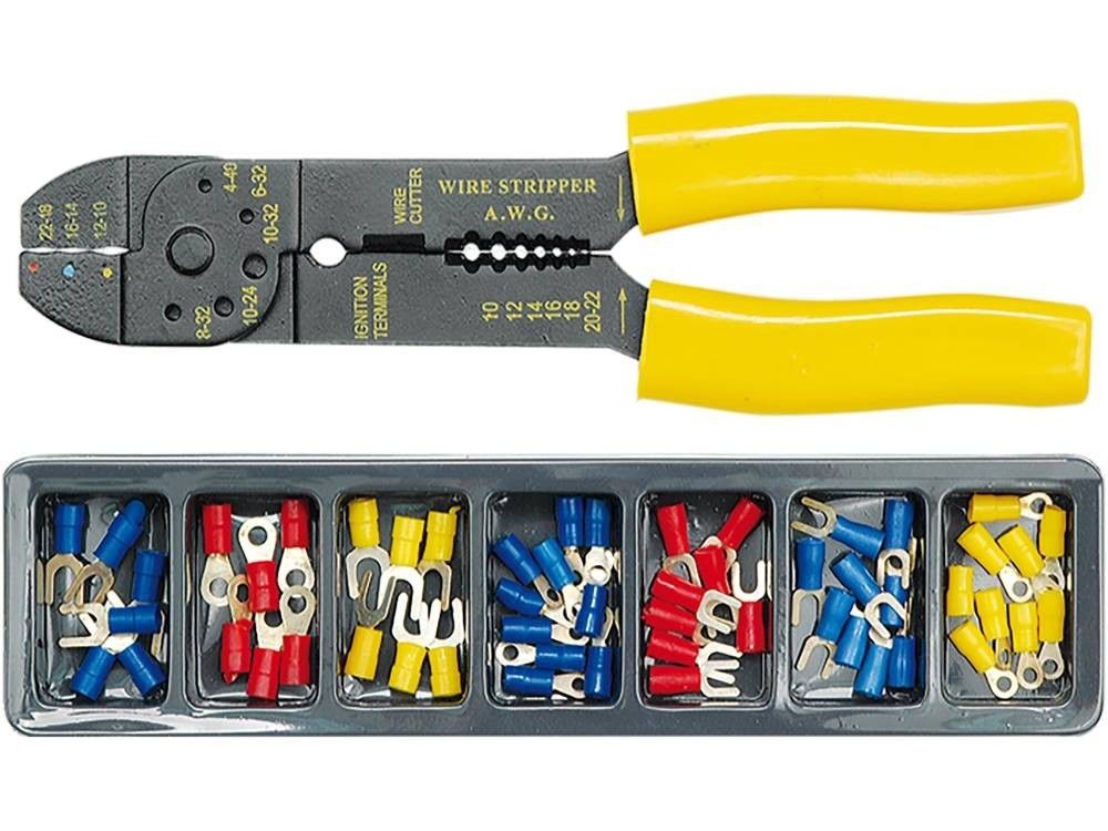 Кліщі для обтискання і зачистки проводів VOREL з контактними наконечниками, кпл. 100 шт.