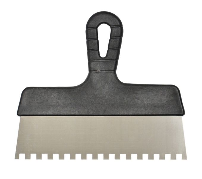 Шпатель нержавіючий з пластмасовою ручкою, 200 мм, зуб 8х8 мм