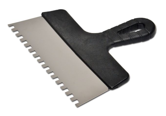 Шпатель нержавіючий з пластмасовою ручкою, 150 мм, зуб 8х8 мм