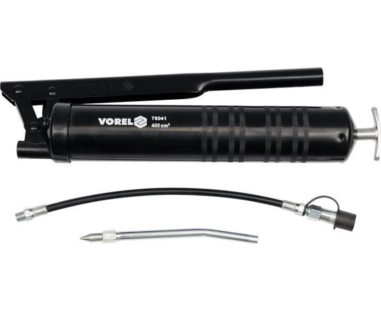 Шприц мастильний з гнучкою і жорсткою трубками VOREL/,V=400 см3,41-69 МРа