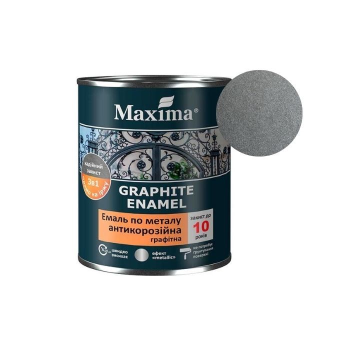 Эмаль антикоррозионная по металлу 3в1, графитная Maxima серая 2,3 кг.