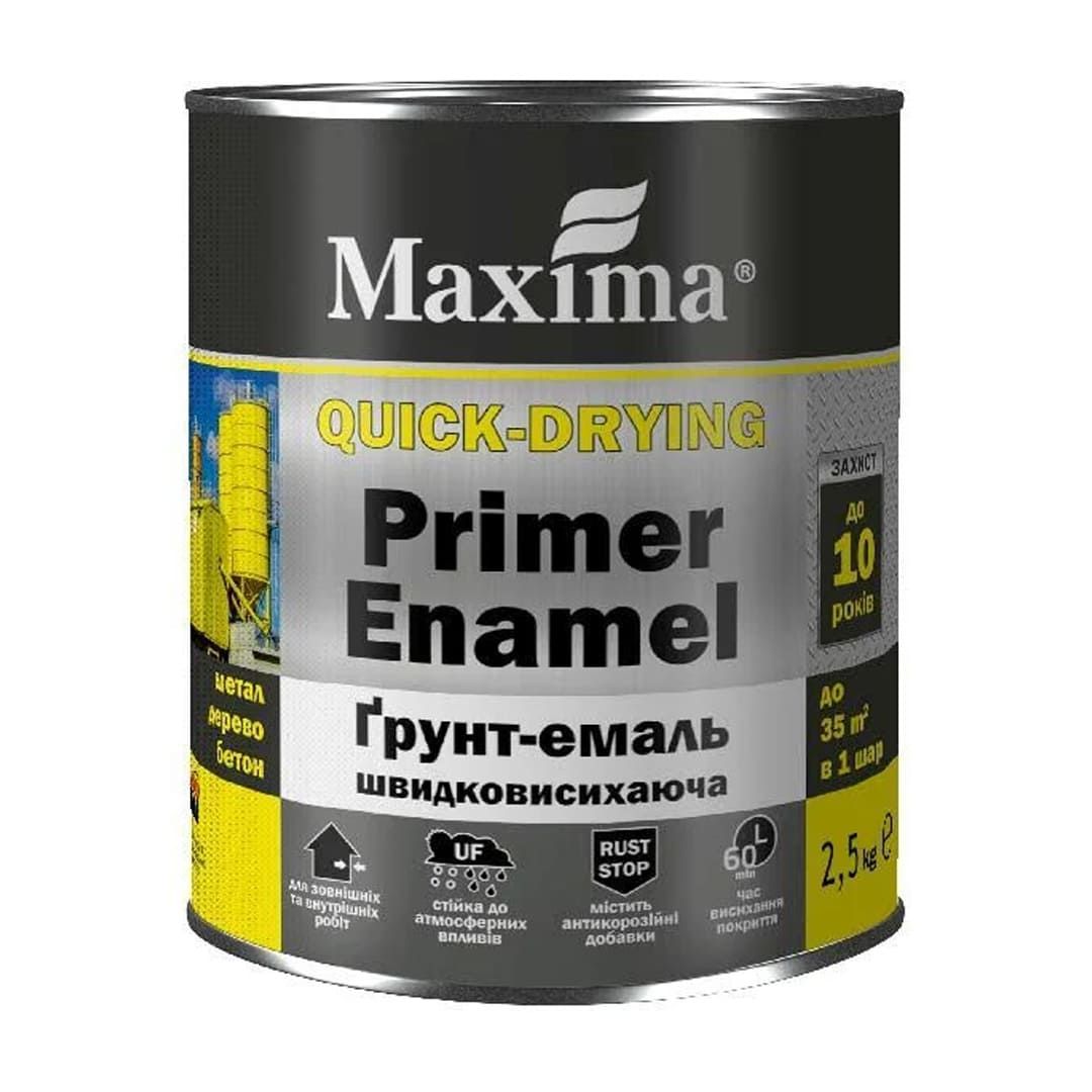Грунт-емаль швидковисихаюча, біла, ТМ «Maxima» - 2,5 кг