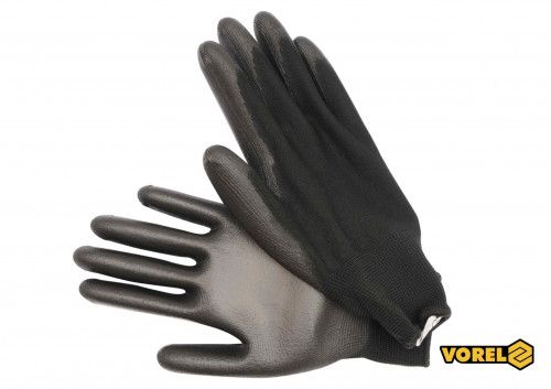 Рукавиці робочі VOREL: чорні, поліестер покритий поліуретаном, розмір 10