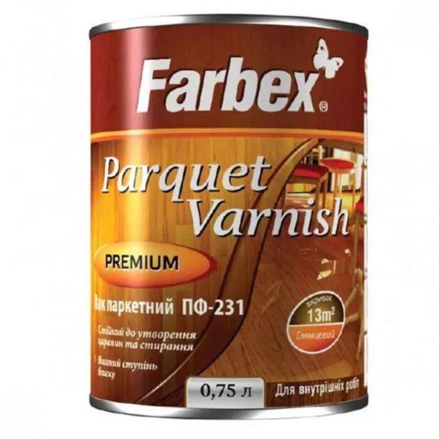 Лак паркетний ПФ-231 алкідний глянсовий ТМ "Farbex" - 0,75 л