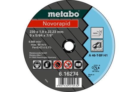 Круг відрізний по нержавіючій сталі Metabo Novorapid A46-T 230x1,9x22,2 мм