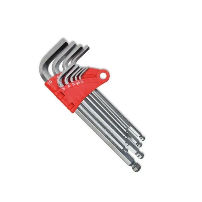 Набір ключів імбусових з кулею, подовжених, Cr-V, 9 шт. (2-10 мм)