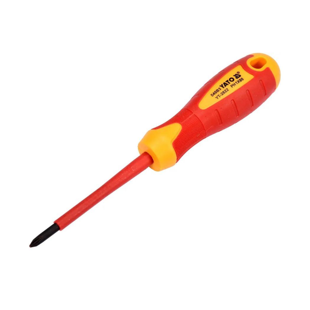 Отвертка крестовая диэлектрическая изолированная YATO: РН1 х80мм. VDV до 1000V