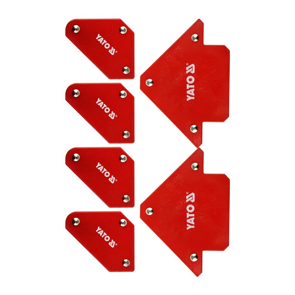 Кутники магнітні для зварювання YATO: кут: 45°, 90°, 135°, 4-4,5 кг, 43х72х12мм,2-11,5кг,82х118х14мм
