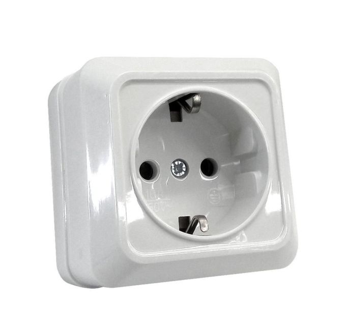 Розетка з заземленням накладна біла