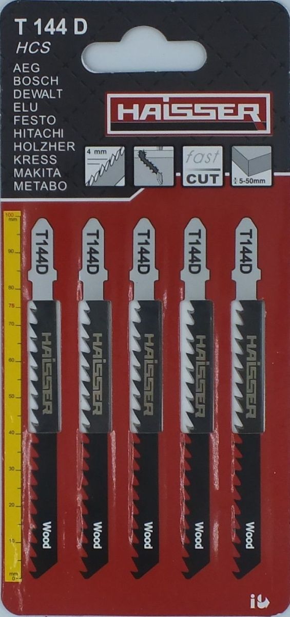 Пилочное полотно HAISSER Т 144 D - н-р 5 шт, 75 мм, мягкая древесина (5-50мм), ДСП, ДВП, столярная плитка