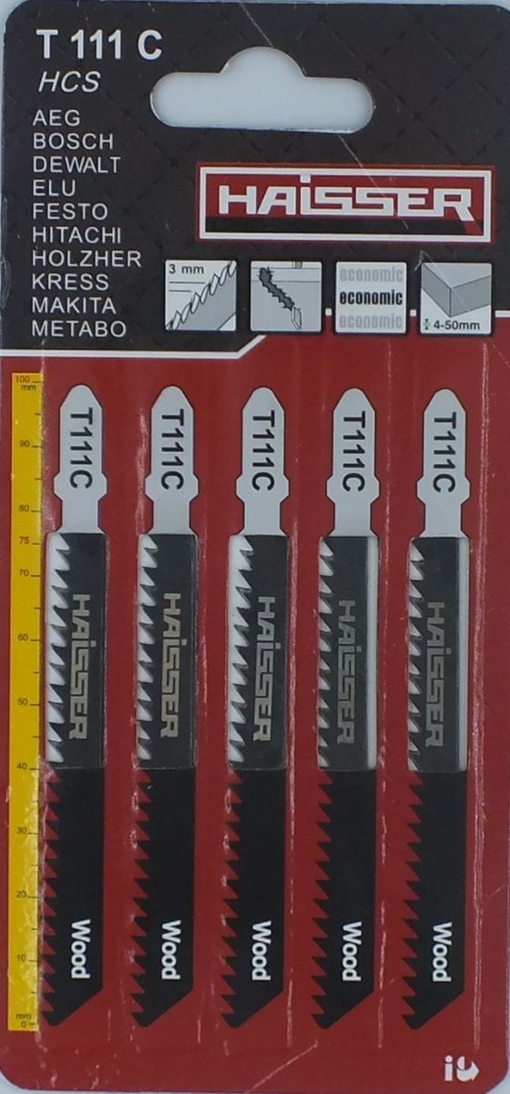 Пилочное полотно HAISSER T 111С - н-р 5 шт, 75 мм, мягкая древесина (4-50 мм), ДСП, столярная плита, ДВ