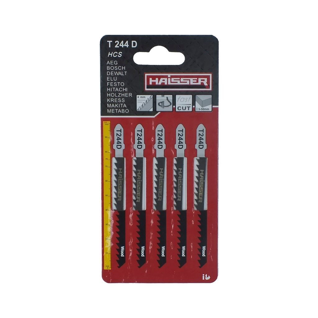 Пилочное полотно HAISSER Т 244 D - н-р 5 шт, 75 мм, мягкая древесина (5-50мм), ДСП, ДВП, столярная плитка