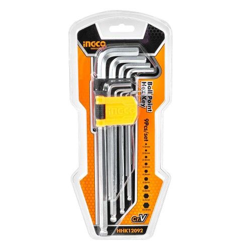 Набор удлиненных шестигранных ключей с шаром 9 шт. 1,5–10 мм INGCO