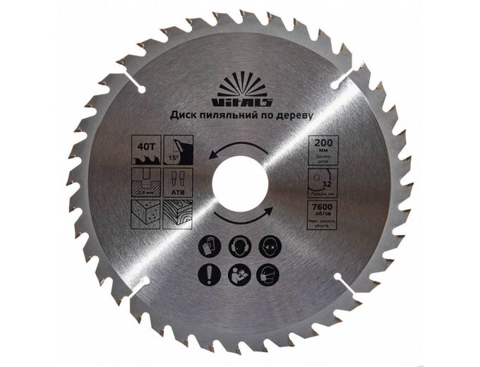 Диск пильний Vitals по дереву 200x32/30/25.4, ATB 40