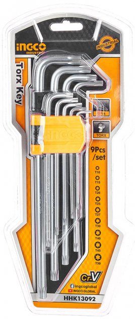Комплект ключів подовжених Torx 9 шт Т10-Т50 INGCO