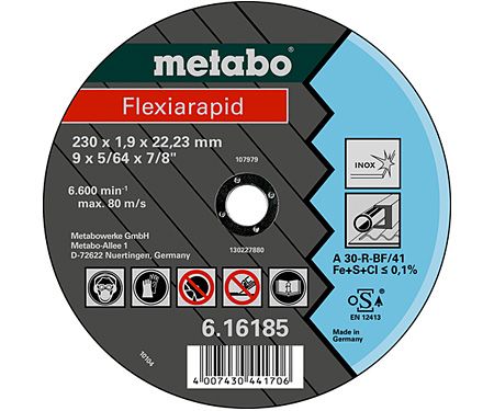 Диск відрізний по нержавіючій сталі Metabo Flexiarapid Super Inox 230x1,9x22,2 мм