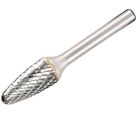 Твердосплавна фреза 8x20x65 мм конічна вигнута (із заДискленим кінчиком / F-форма)