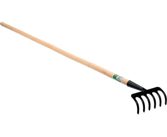 Граблі присадибні, металеві FLO з деревяним держаком, 6 зубів
