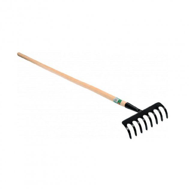 Граблі присадибні, металеві FLO з деревяним держаком, 8 зубів