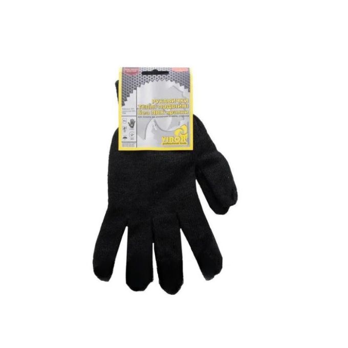 Рукавиці трикотажні теплі подвійні чорні без ПВХ крапки (7/10 клас,бавовна 70%,поліестр 30%)розм