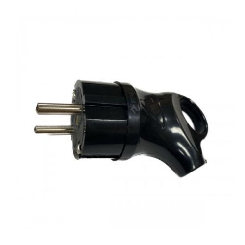 Вилка кутова з заземленням з вушком (чорна) FAR F182B