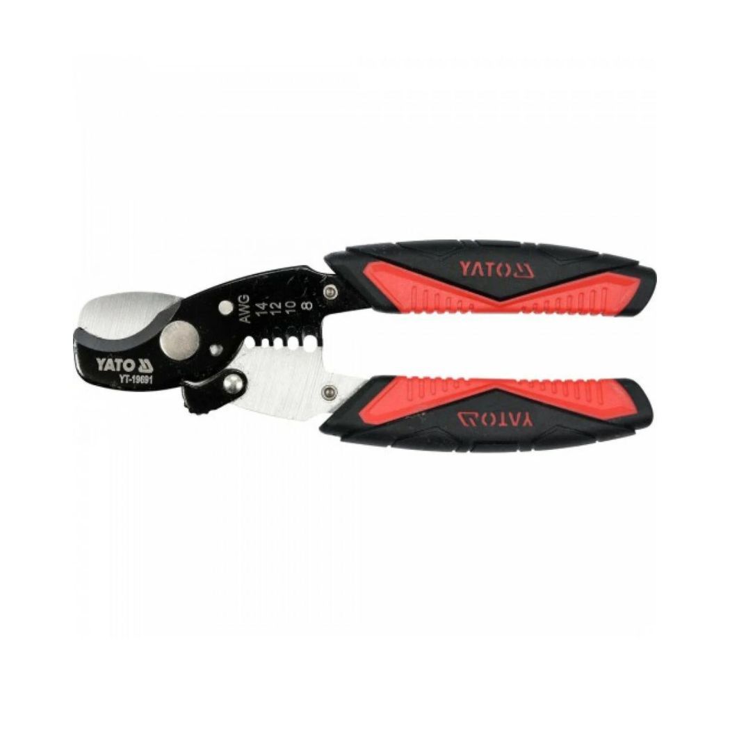 Ножиці для дроту YATO : Ø=10,5/3 мм, зі знімачем ізоляції Ø=1.6-3.2 мм, l=170 мм