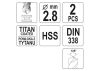 Свердло по металу титанове YATO : HSS-TIN, Ø= 2.8 мм, l= 61/33 мм 2шт.