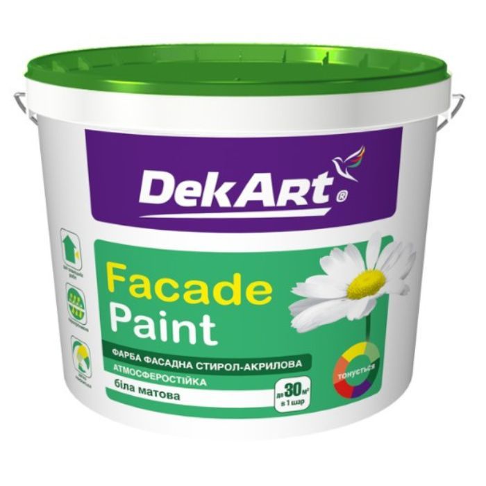 Краска фасадная "Facade Paint", белая матовая. ТИЛ "DekArt" -12,6 кг