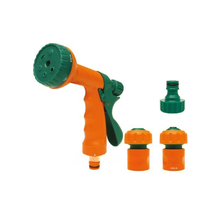 Зрошувач-пістолет 6-режимний FLO з набором з'єднань 1/2", 3/4", ABS-пластик, 4 шт