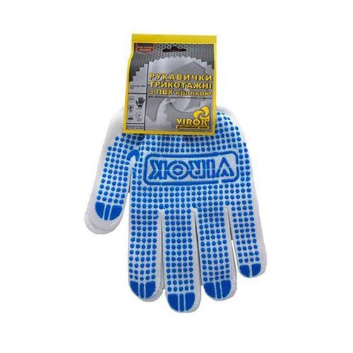 Рукавиці трикотажні VIROK білі з ПВХ крапкою (5 ниток; 70%- бавовна, 30%- поліестер), розм. 10