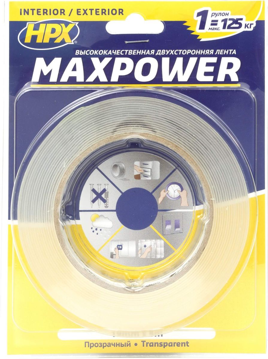HPX Стрічка 2-ст.акрил.надміцна 19мм*5м проз.HT1905