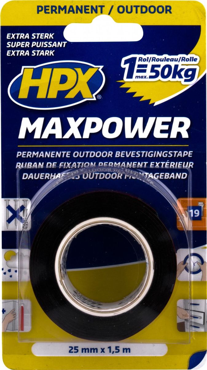 HPX Стрічка 2-ст.акрил.посил.25мм*1.5м MAXPOWER OT2502
