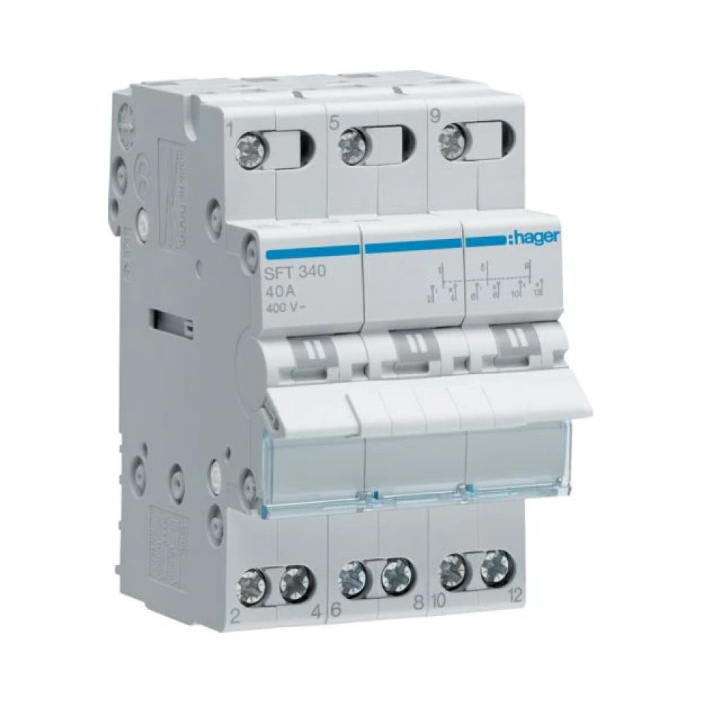 SFT340 Перемекач I-0-II з загальним виходом зверху, 3 пол. 40А/400В, 3 мод. (ввод резерва)
