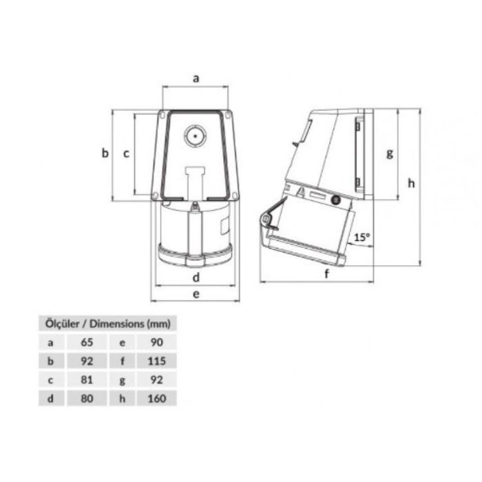 BC1-3504-2535 380V 3P+E 32A Настенная розетка 90° (полиамид) IP44